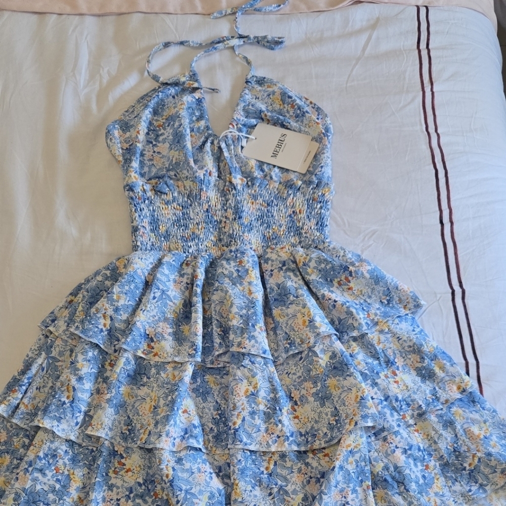 Blue Floral Ruffle Teenager Dress - Picture 3 of 6